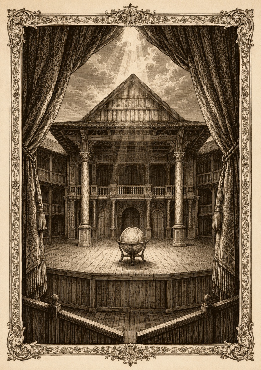 Engraved plate for All the world's a stage, from As You Like It.